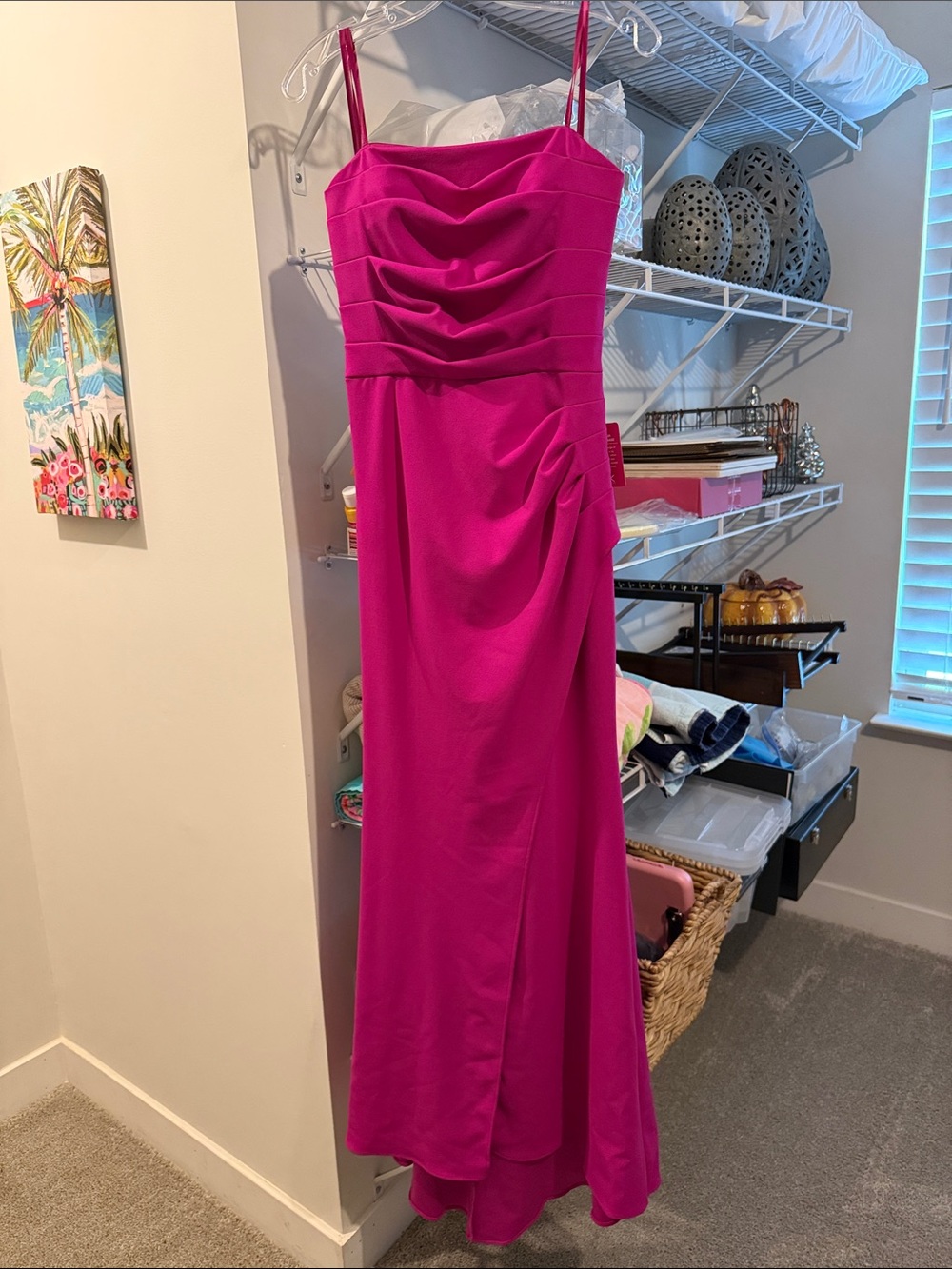 Xscape Fuchsia Ruched straplsss Maxi Dress
